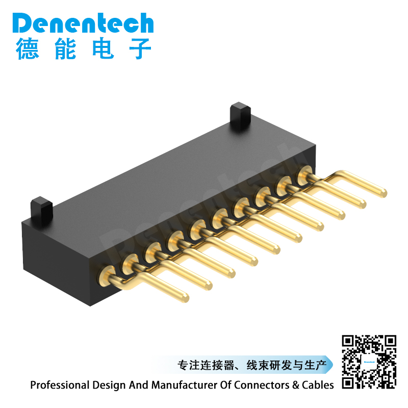Denentech speciality 1.27MM pogo pin H4.0MM single row  female right angle SMT with peg spring test probe pogo pin
