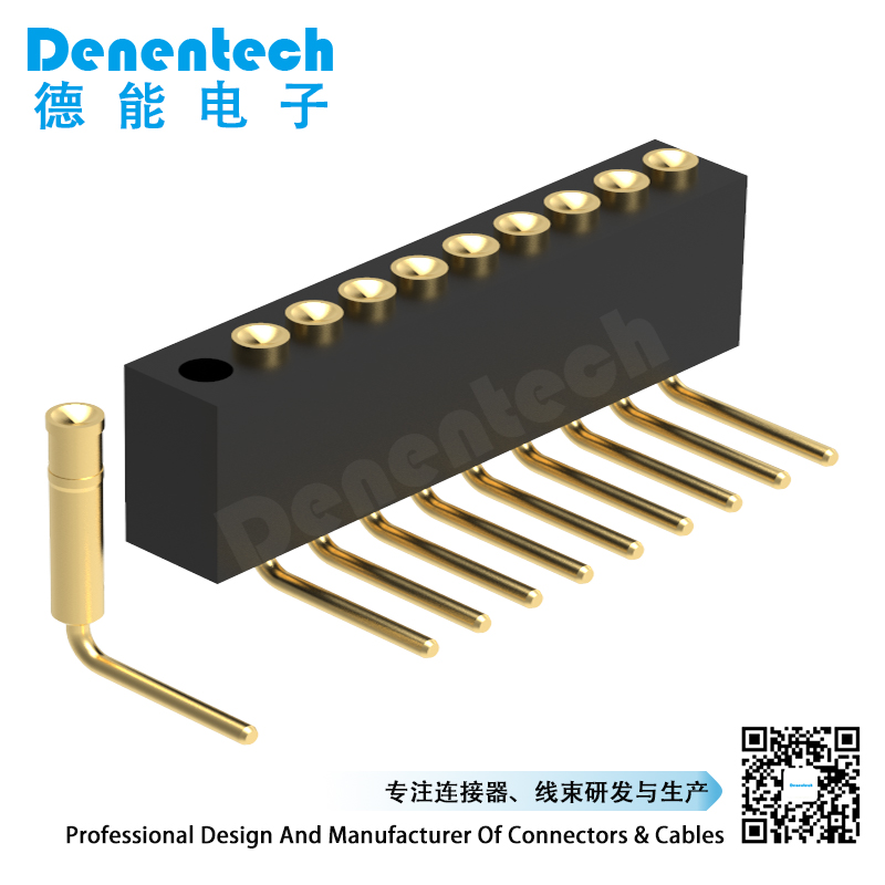 Denentech best selling1.27MM pogo pin H4.0MM single row female right angle concave jig test pogo pin