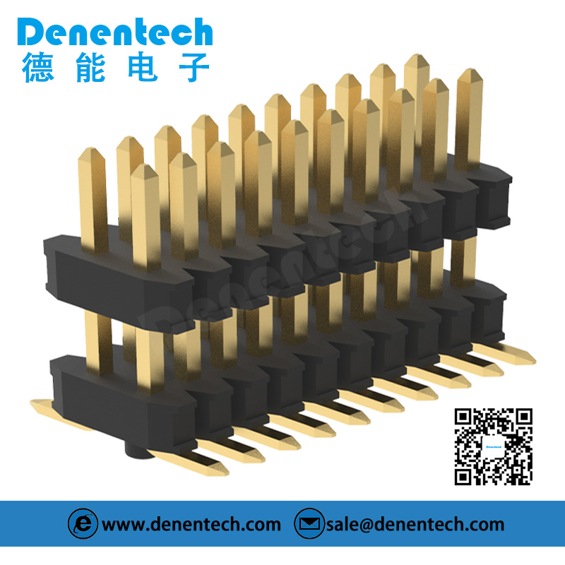 Denentech促销产品0.80mm双排双塑立式SMD排针连接器带柱