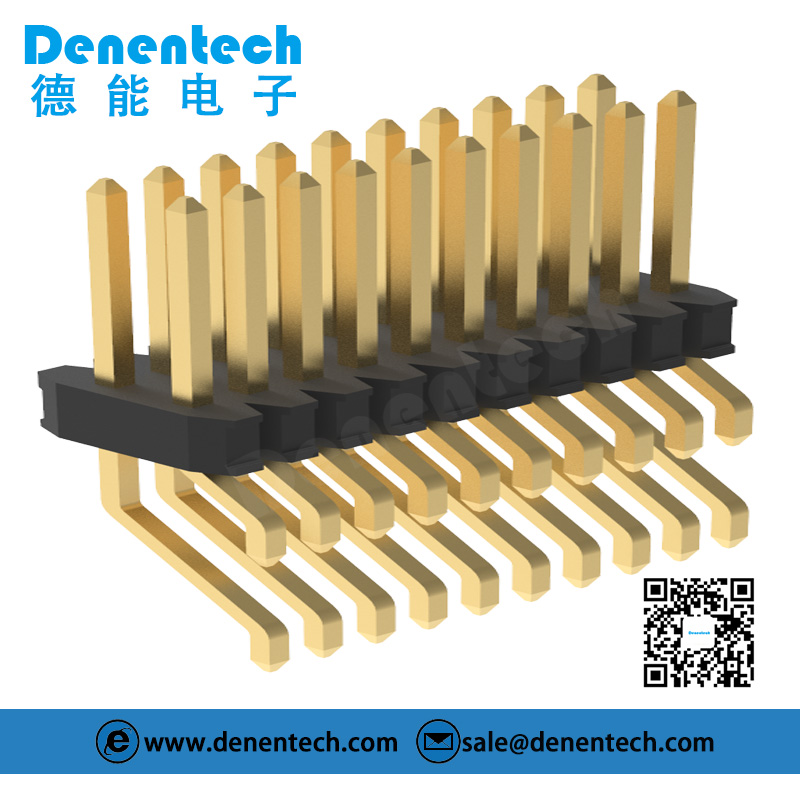 Denentech customized 0.8mm dual row right angle SMT pin header connector with peg