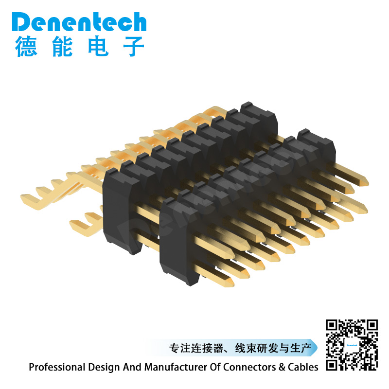 Denentech customized 0.8mm dual row dual plastic SMT right angle SMT pin header connector with peg