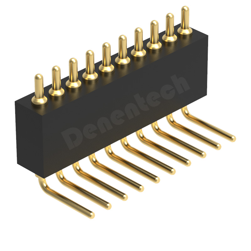 Denentech best selling1.27MM pogo pin H4.0MM single row male right angle pogo pin spring