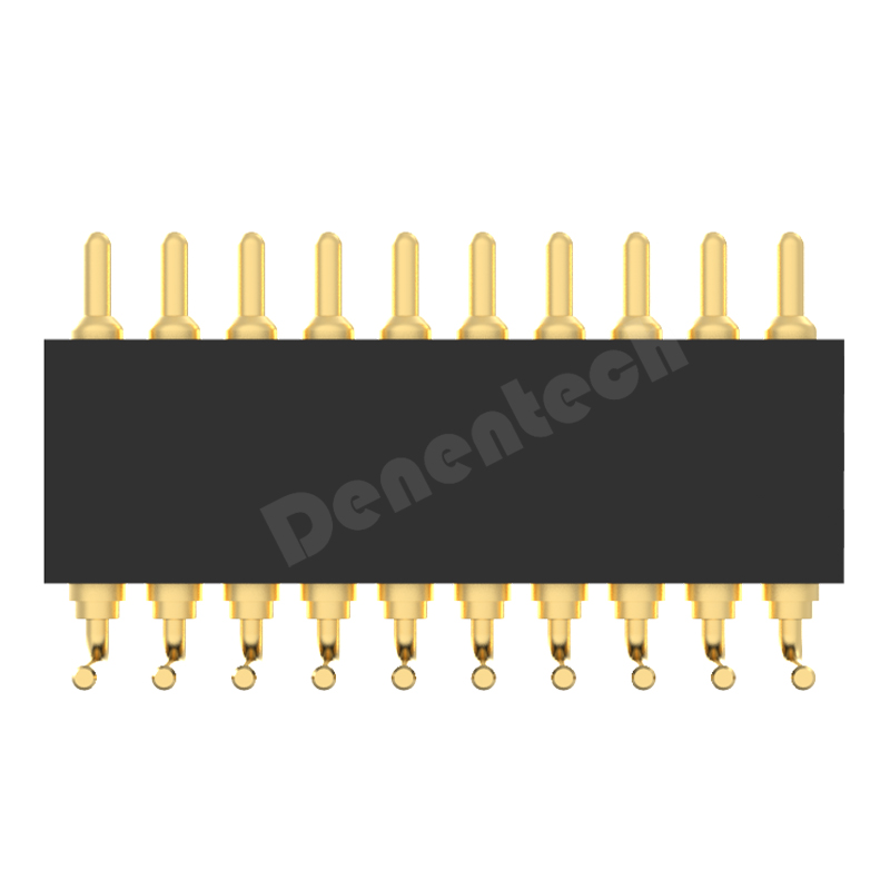 Denentech promotional 1.27MM pogo pin H4.0MM single row male right angle with peg pogo pin chargin