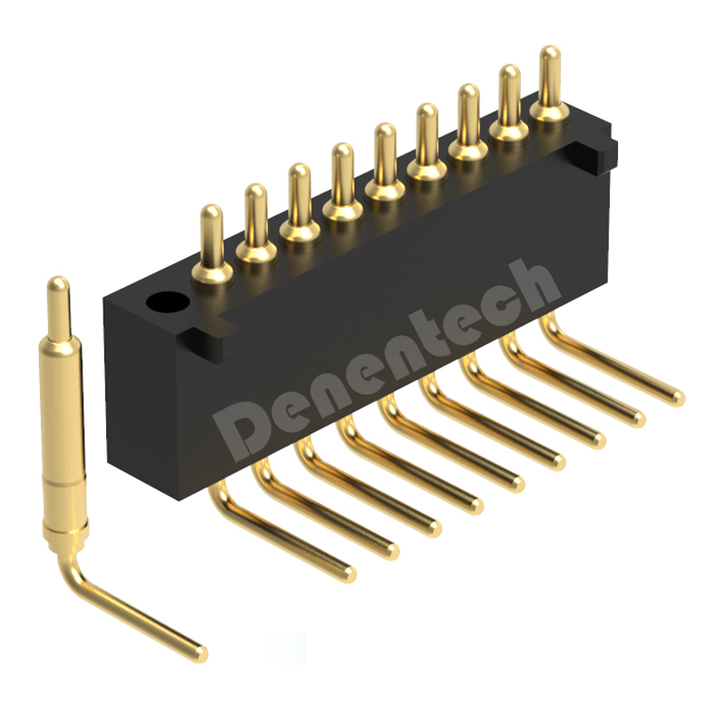 Denentech 工厂直销1.27MM弹簧针H4.0单排公座90度帯定位柱顶针连接器