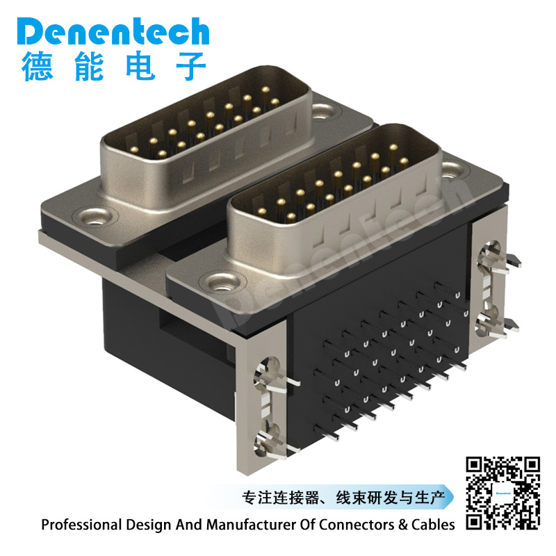 Denentech D-SUB dual port DR 15P male to 15P male pcb d-sub connector double d-sub connectors