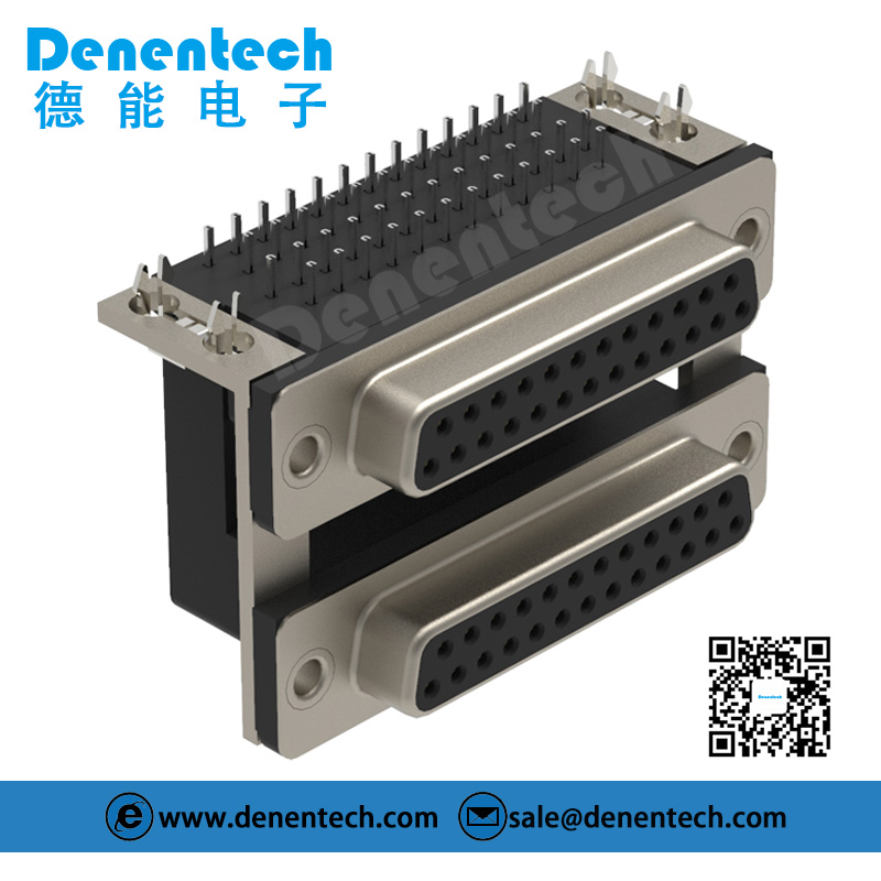 Denentech Factory direct sales D-SUB dual port DR 25P female to 25P female d-sub connector double 25pin d-sub connector