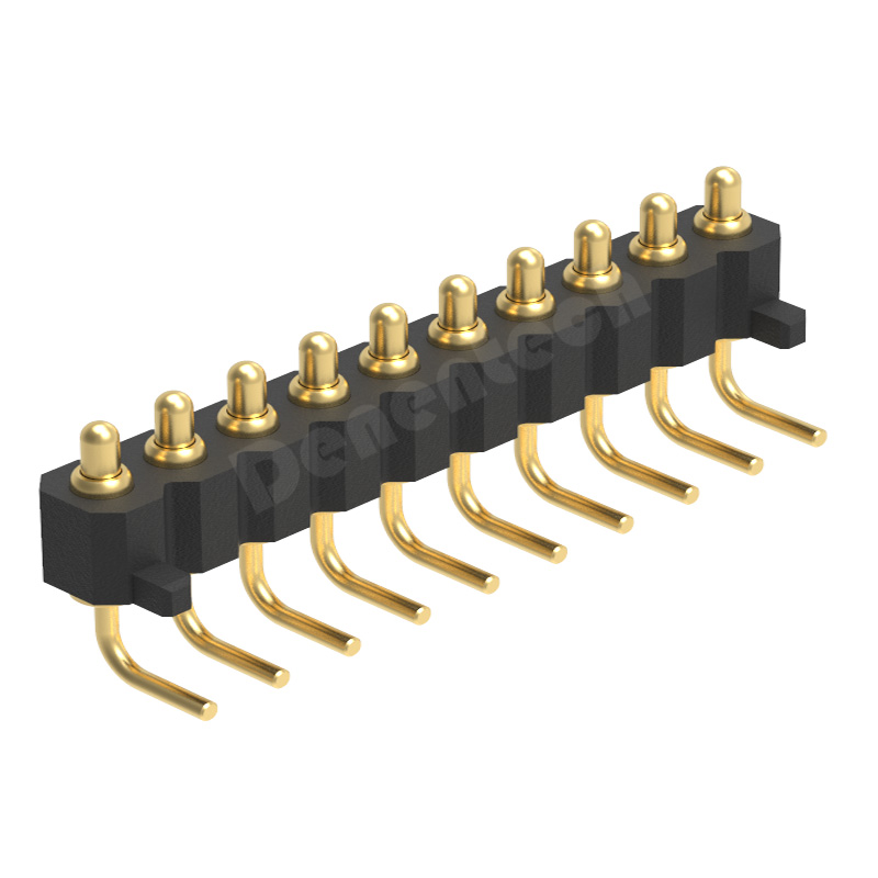 Denentech gold plated  H2.5MM single row male right angle 2.0MM pogo pin with peg connector