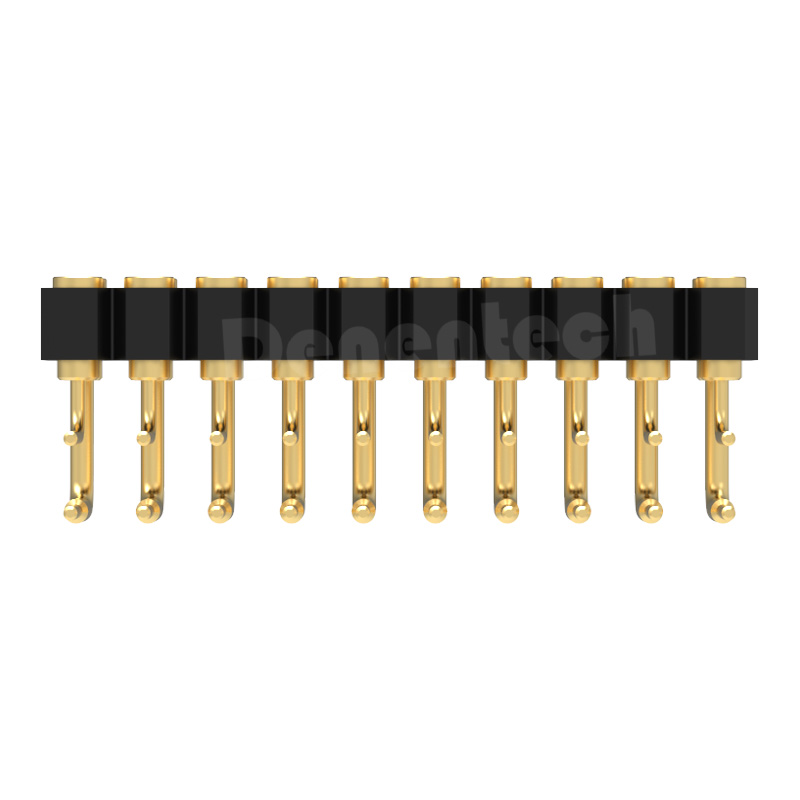 Denentech ODM 2.54MM pogo pin H2.5MM dual row fermale right angle Gold-Plated Contact Pogopin Spring Charging Pin connector