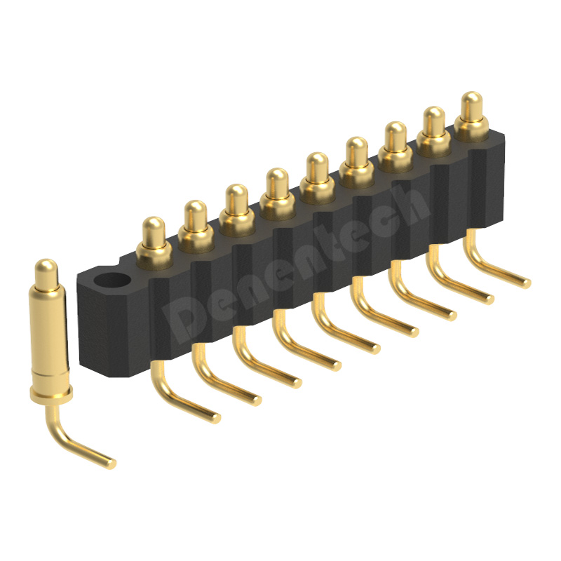 Denentech 2.0MM H4.0MM single row male right angle pogo pin connector 