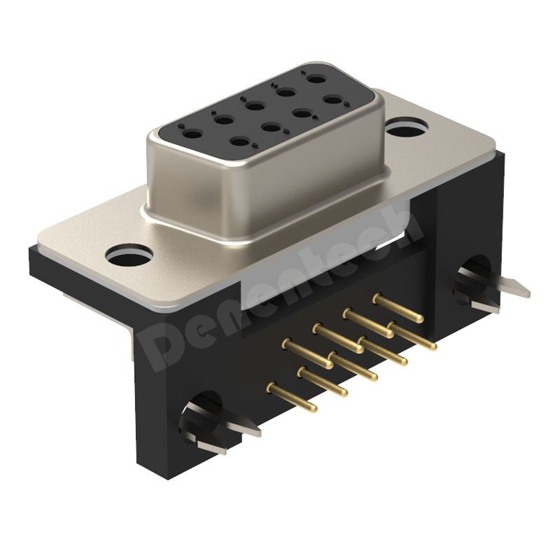 Denentech high quality DR 9P female footprint right angle d-sub 9pin connector individual d-sub connectors with bracket