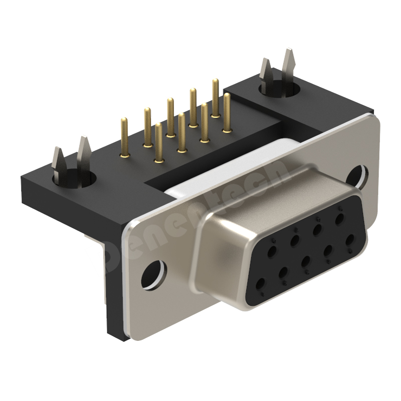 Denentech high quality DR 9P female footprint right angle d-sub 9pin connector individual d-sub connectors with bracket