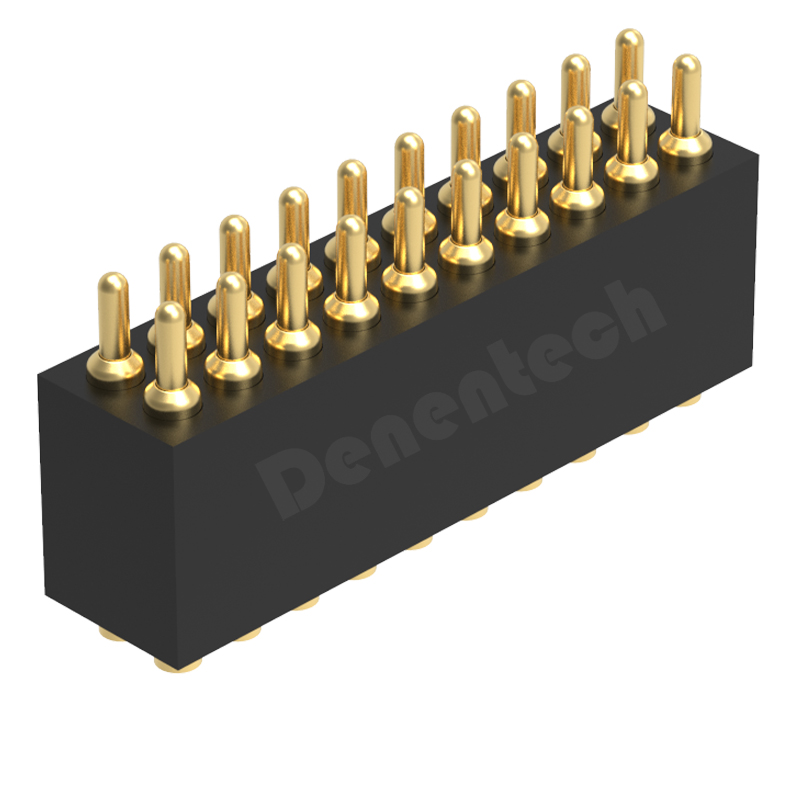 Denentech factory directly supply 1.27MM pogo pin H4.0MM dual row male straight SMT 12 pin pogo connector