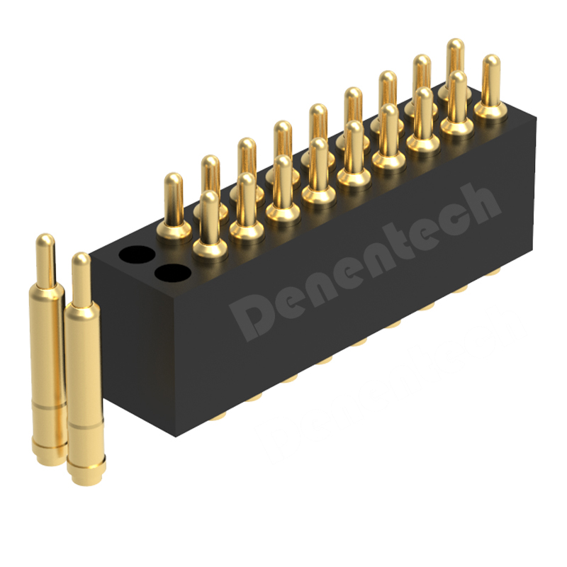 Denentech factory directly supply 1.27MM pogo pin H4.0MM dual row male straight SMT 12 pin pogo connector