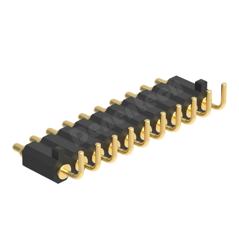 Denentech hot selling 2.0MM pitch  H4.0MM single row male right angle pogo pin with peg connectors