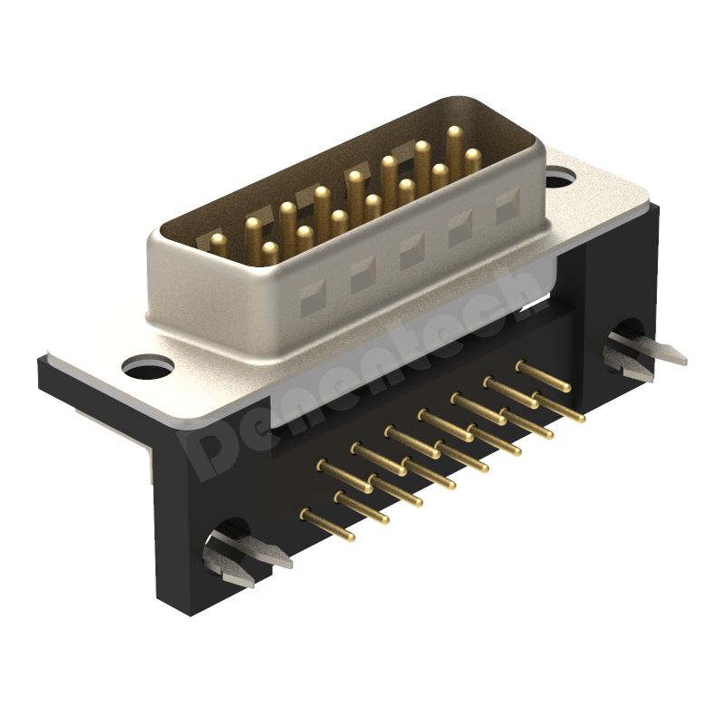 Denentech High quality gold plated DR 15P male footprint right angle d-sub 15 pin connector d-sub connectors with bracket 