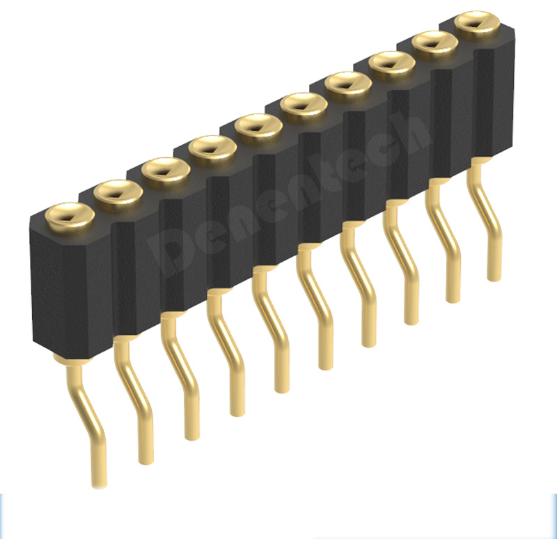 Denentech工厂加工2.00MM弹簧针H4.0单排母座90度SMT凹面