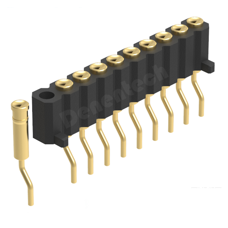 Denentech 高质量2.00MM弹簧针H4.0单排母座90度SMT凹面帯柱