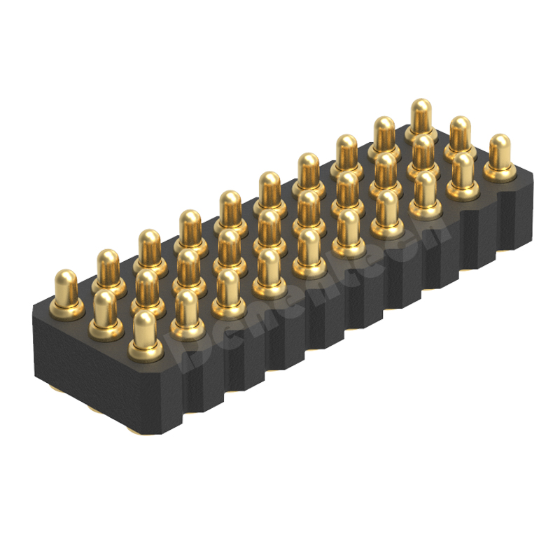 Denentech gold plated 2.0MM H2.5MM triple row male straight SMT pogo pin connector 