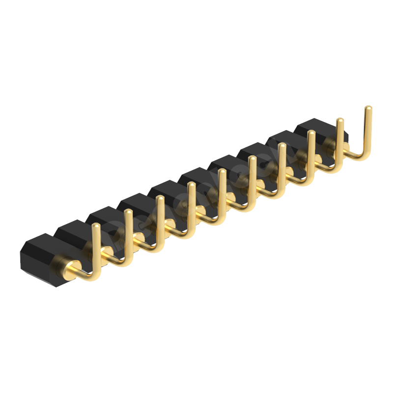 Denentech 2.54MM pogo pin H4.0MM single row female right angle SMT concave spring loaded pogo pin charger connector