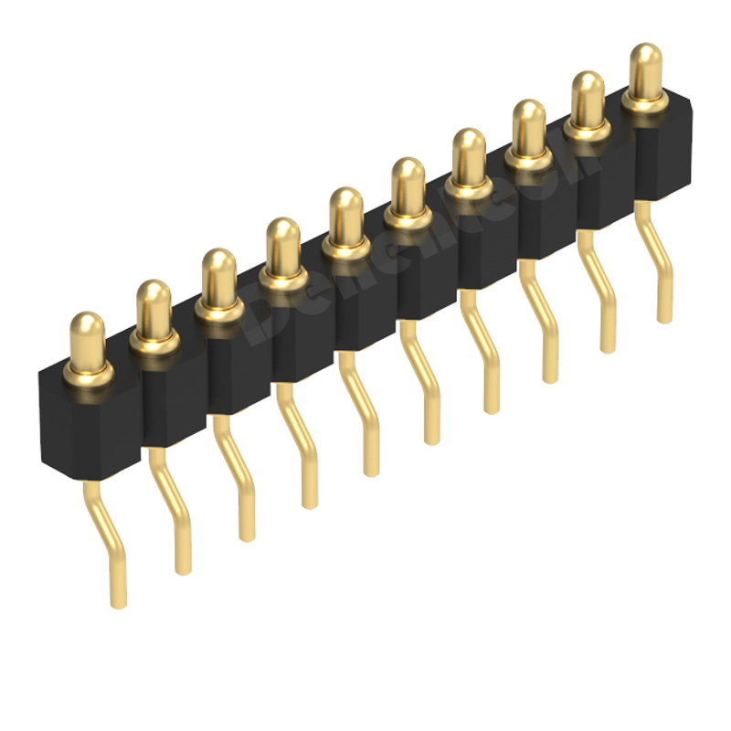 Denentech Factory direct sales 2.54mm pitch H2.5 single row male right angle SMT pogo pin connector 