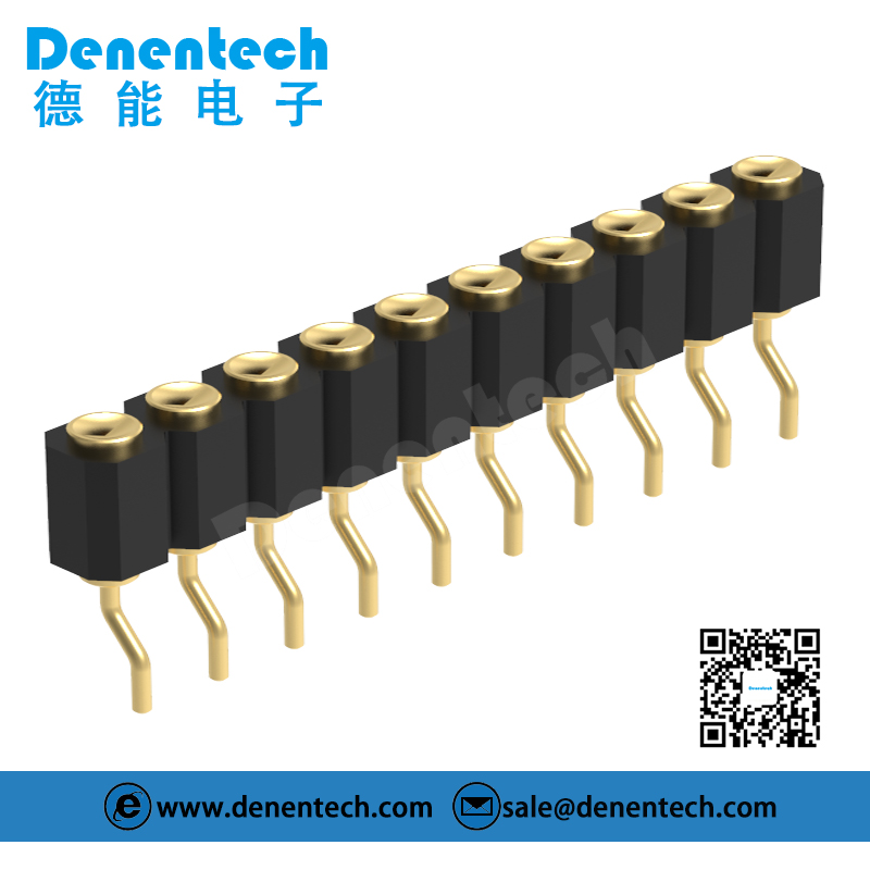 Denentech 2.54MM pogo pin H4.0MM single row female right angle SMT concave spring loaded pogo pin connector