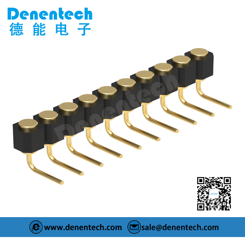 Denentech 2.54MM pogo pin H2.5MM single row female right angle spring loaded pogo pin connector