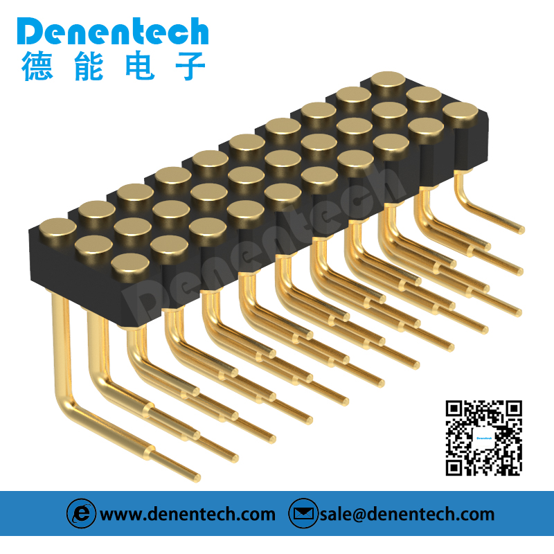 Denentech 2.54MM pogo pin H2.5MM triple row female right angle spring loaded pogo pin connector for smart watch