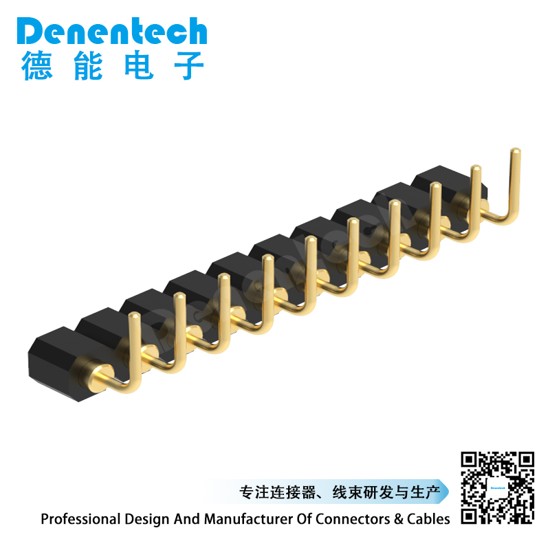 Denentech 2.54MM pogo pin H2.5MM single row female right angle spring loaded pogo pin connector