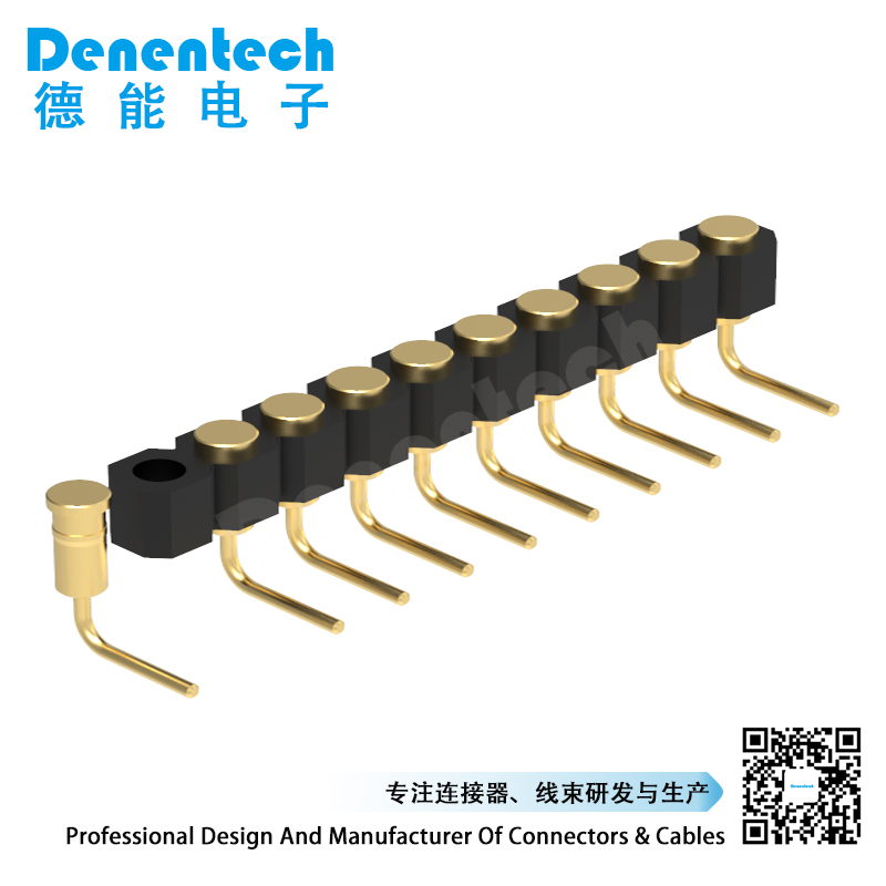 Denentech 2.54MM pogo pin H2.5MM single row female right angle spring loaded pogo pin connector