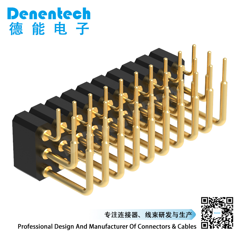 Denentech Supporting ODM/OEM 2.54MM pogo pin H4.0MM triple row female right angle spring loaded pogo pin connector