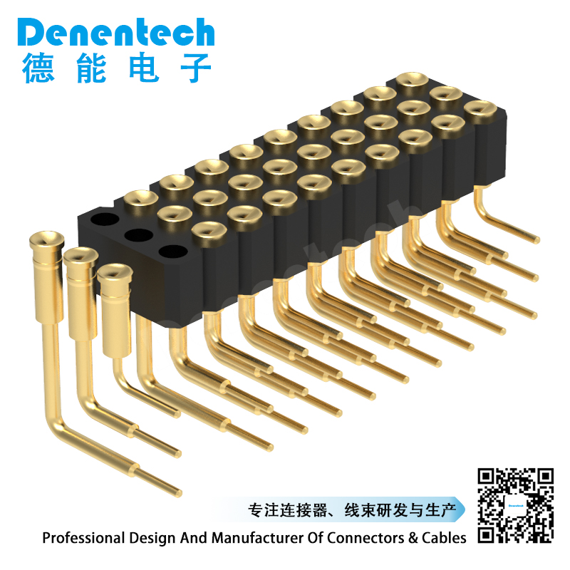 Denentech Supporting ODM/OEM 2.54MM pogo pin H4.0MM triple row female right angle spring loaded pogo pin connector