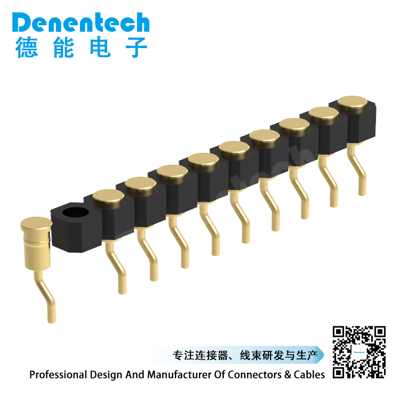 Denentech 2.54MM pogo pin H2.5MM single row female right angle SMT spring test probe smt pogo pin connector for sale