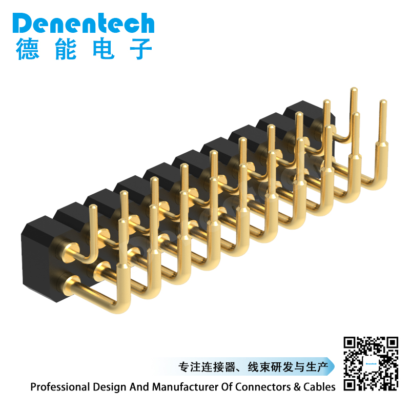 Denentech ODM 2.54MM pogo pin H2.5MM dual row female right angle Gold-Plated Contact Pogopin Spring Charging Pin connector