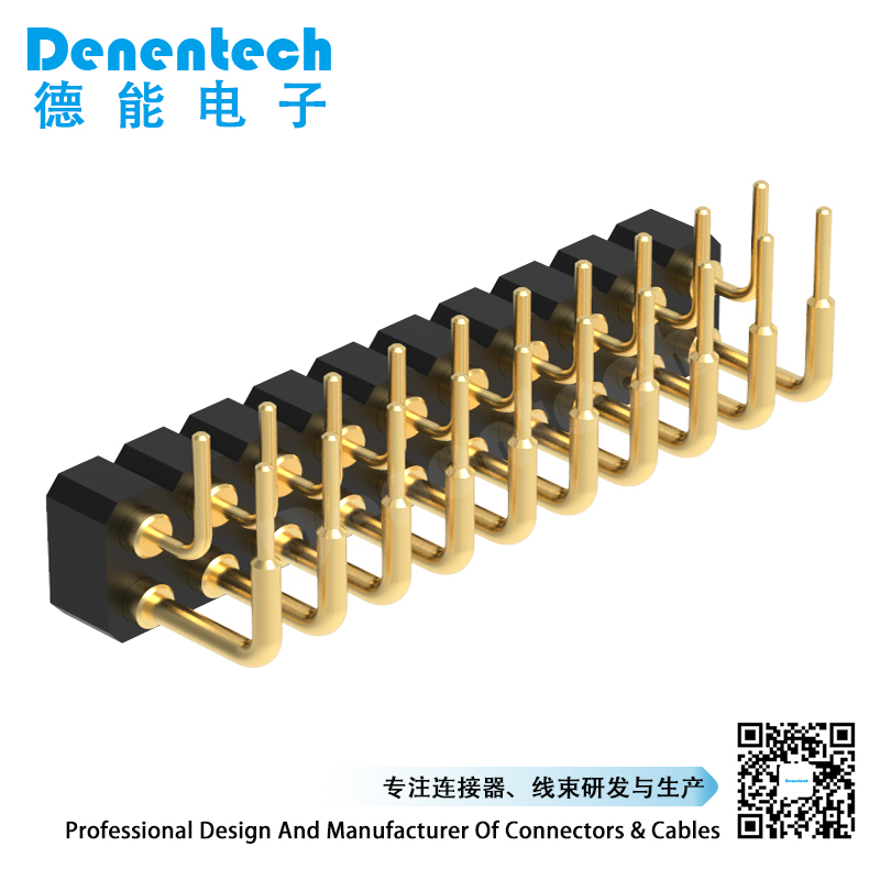 Denentech 2.54MM pogo pin H2.5MM dual row female right angle spring loaded test probe pogo pin connector