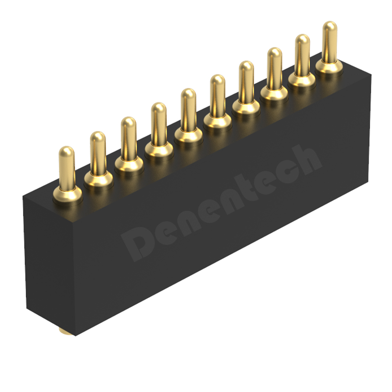 Denentech customized 1.27MM pogo pin H4.0MM single row male straight SMT pitch 1.27 mm pogo pin