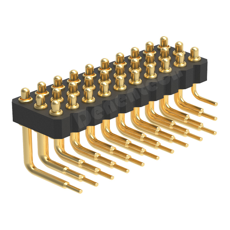 Denentech gold plated 2.0MM H2.5MM triple row male right angle pogo pin connector 