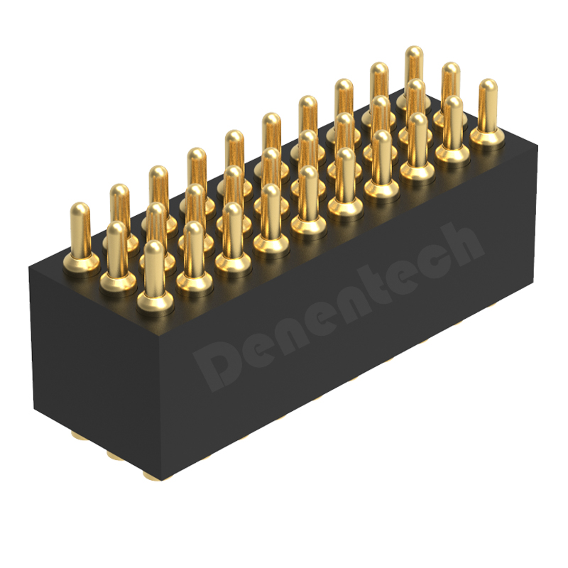 Denentech low price 1.27MM pogo pin H4.0MM triple row male straight SMT pogo pin ipad connectors