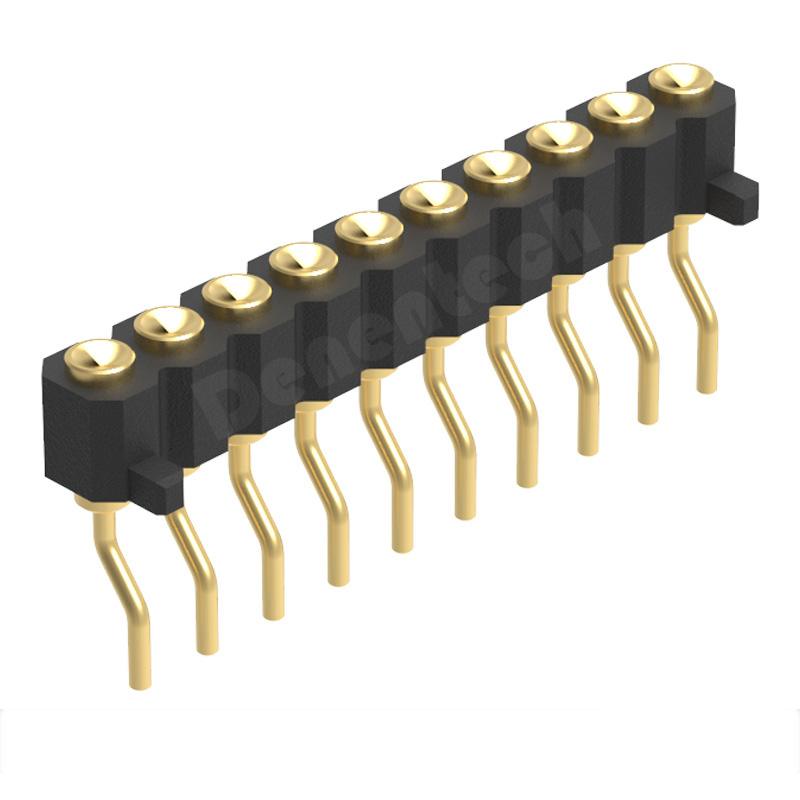 Denentech 工厂直销2.00MM弹簧针H2.5单排母座90度SMT凹面带柱