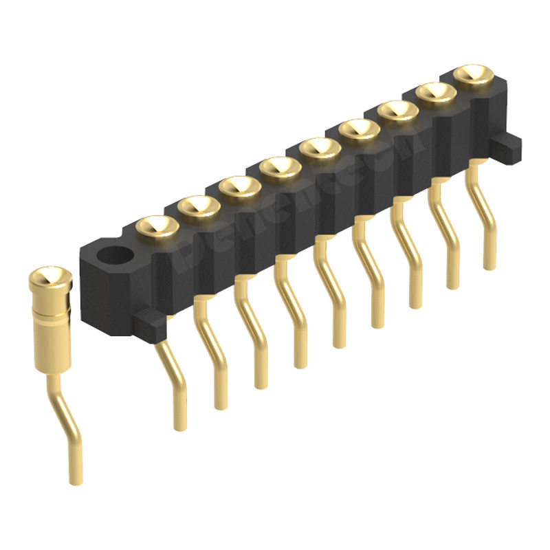 Denentech 工厂直销2.00MM弹簧针H2.5单排母座90度SMT凹面带柱