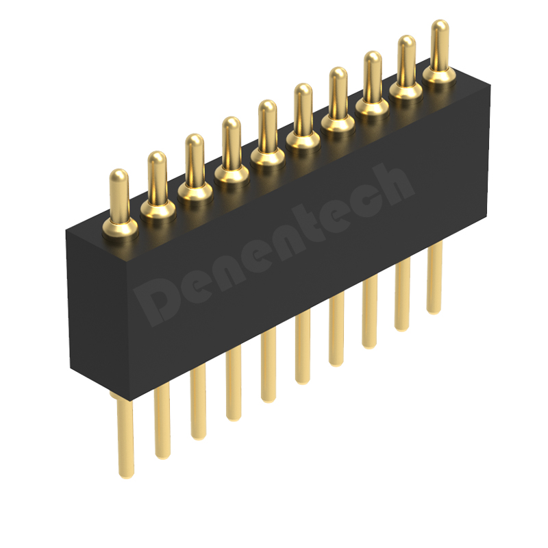 Denentech promotional 1.27MM pogo pin H4.0MM single row male straight pogo pin gold plated connector 