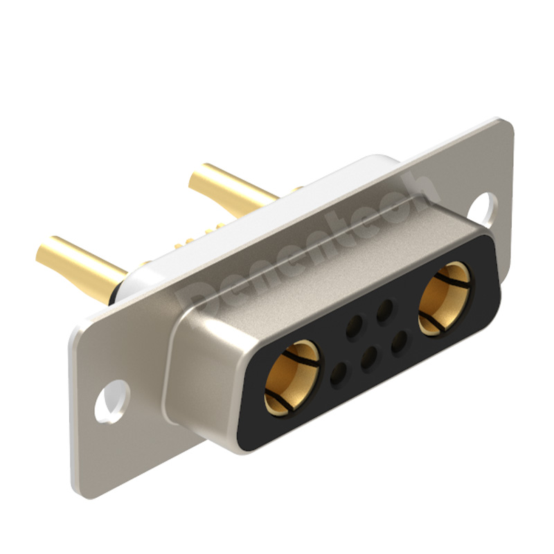 Denentech Industrial grade gold plated solid pin 7W2 high power DB connector female pcb power connector solder d-sub connector