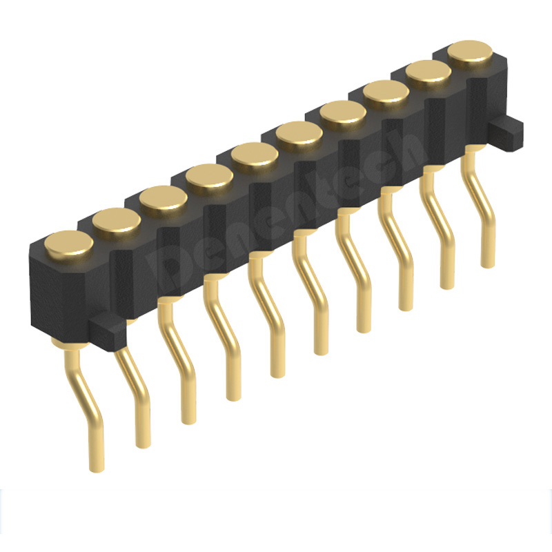 Denentech可定制2.00MM弹簧针H2.5单排母座90度SMT平面帯柱