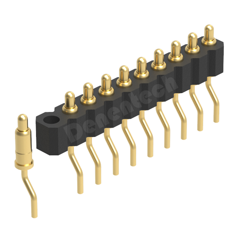 Denentech factory sales 2.0mm pitch H2.5mm single row male right angle SMT pogo pin connector