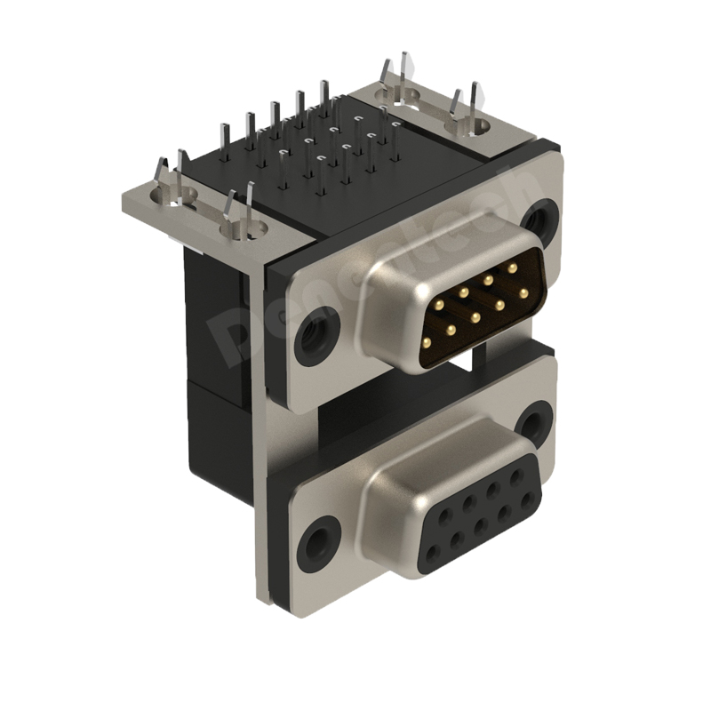 Denentech High quality D-SUB dual port 9P female to 9P male 9pin pcb d-sub connector