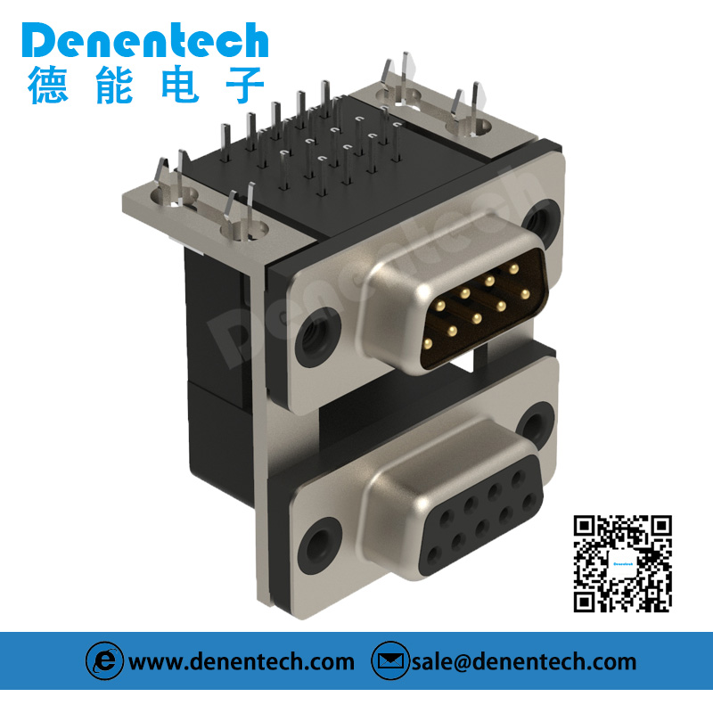 Denentech High quality D-SUB dual port 9P female to 9P male 9pin pcb d-sub connector