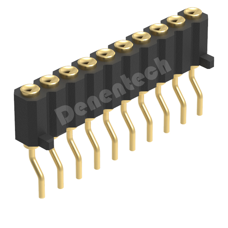 Denentech high quality 2.00MM H4.0MM single row female right angle SMT concave pogo pin with peg