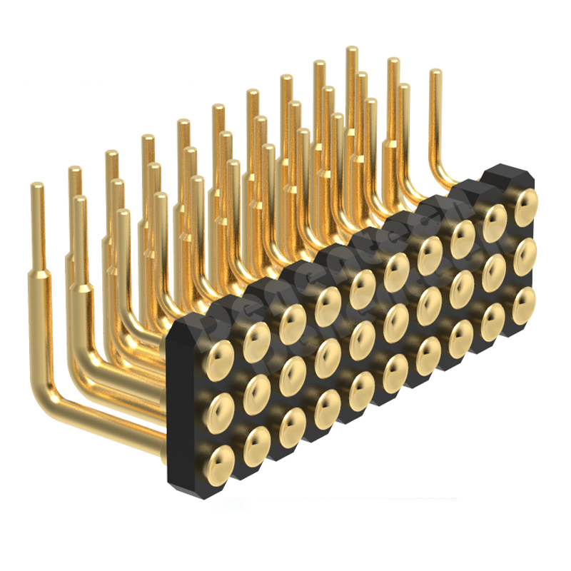 Denentech  2.00MM  H1.27MM triple row female right angle SMYconcave pogo pin connector