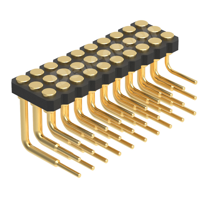 Denentech 镀金2.00MMH1.27三排母座90度平面弹簧针