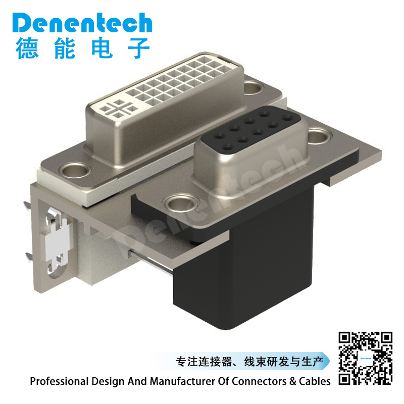 Denentech Hot selling D-SUB dual port 9P female to DVI24+5 d-sub connector double d-sub connectors
