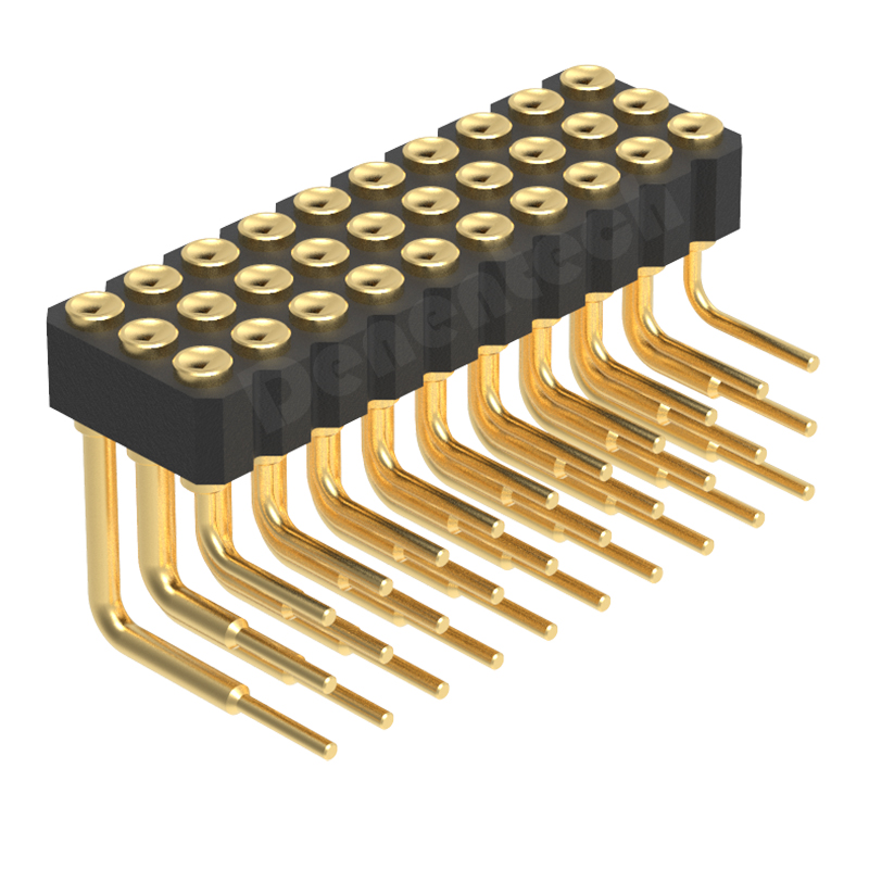 Denentech充电针2.00MMH2.5三排母座90度凹面弹簧针